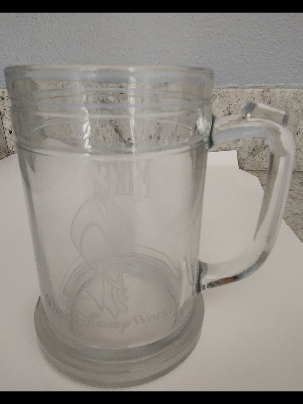 Disney Clear Glass Mug with Villians Jafar On Front/Mike On Back Etching